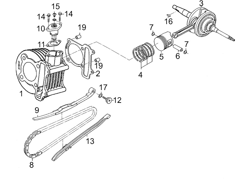 Cylindre   Piston KYMCO Pièces SENTO 100 4T EURO III