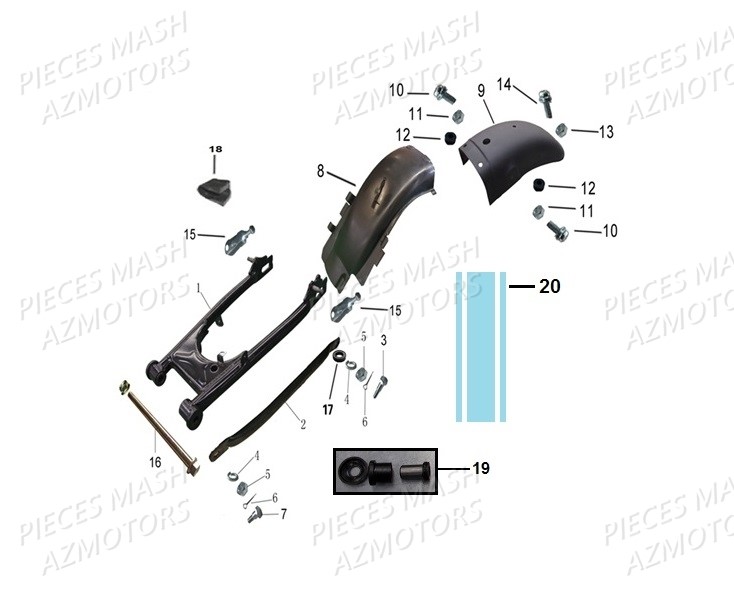 AXE BRAS OSCILL 70/SCR/75/VIN/CR (Mash) pour BRAS OSCILLANT-GARDE BOUE ARRIERE de SEVENTY 125 FIVE