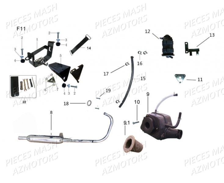 Echappement Boitier Filtre Support Batterie MASH Pieces MASH SEVENTY FIVE Euro4 125 (2017-2020)