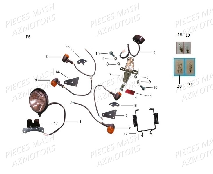 FEU AR  70/SCR/75/VIN/CR/2-50  ECROU 117100006000A (Mash) pour PHARE FEU CLIGNOTANTS de SEVENTY FIVE 125