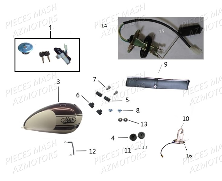 Reservoir Selle Kit Serrure MASH Pieces MASH SEVENTY FIVE Euro4 125 (2017-2020)