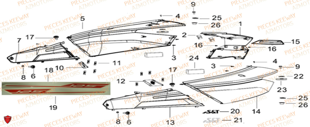 Carrosserie  Pieces KEEWAY Origine SILVERBLADE 125CC 2012

