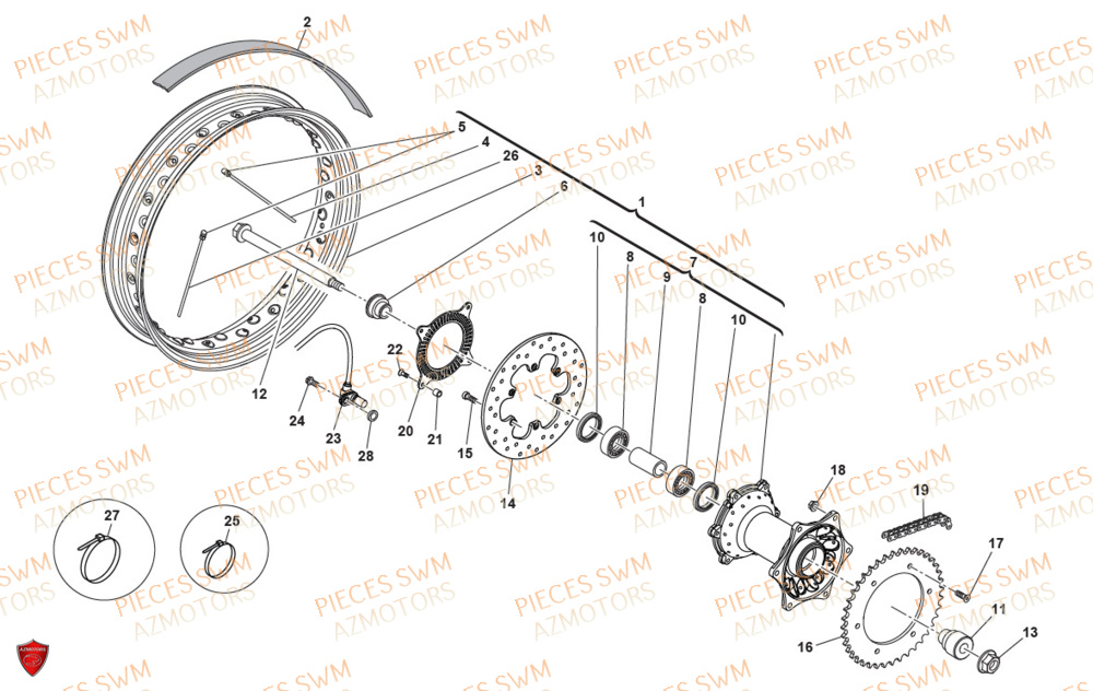 Roue Arriere AZMOTORS Pieces SWM Origine SIX DAYS 500 2020