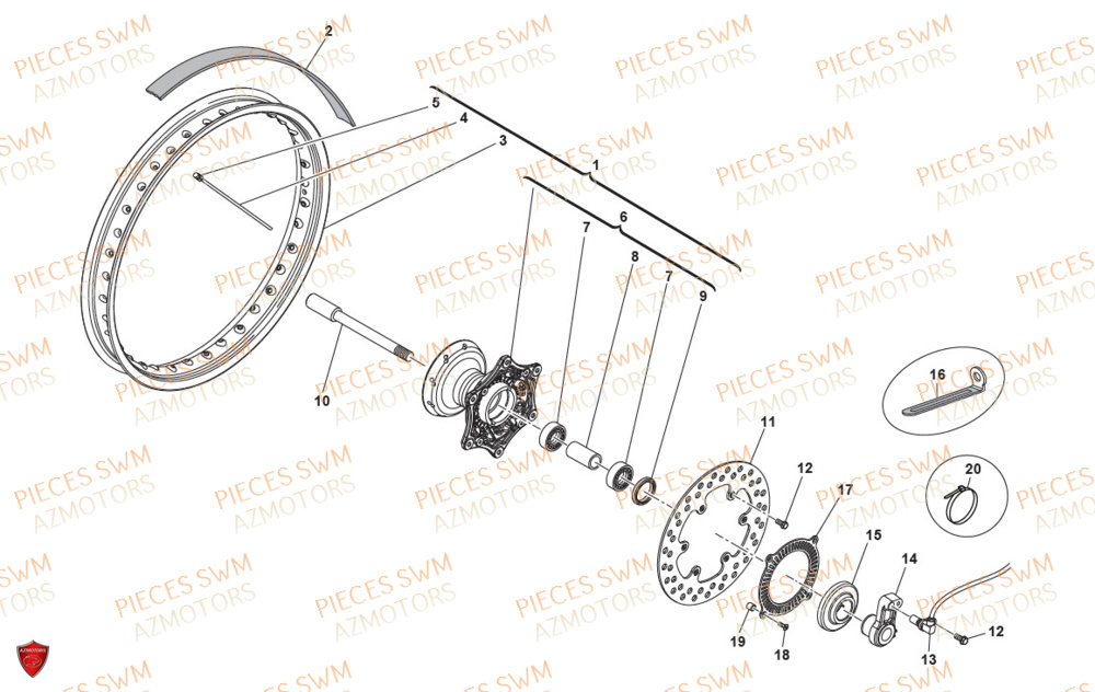 Roue Avant AZMOTORS Pieces SWM Origine SIX DAYS 500 2020
