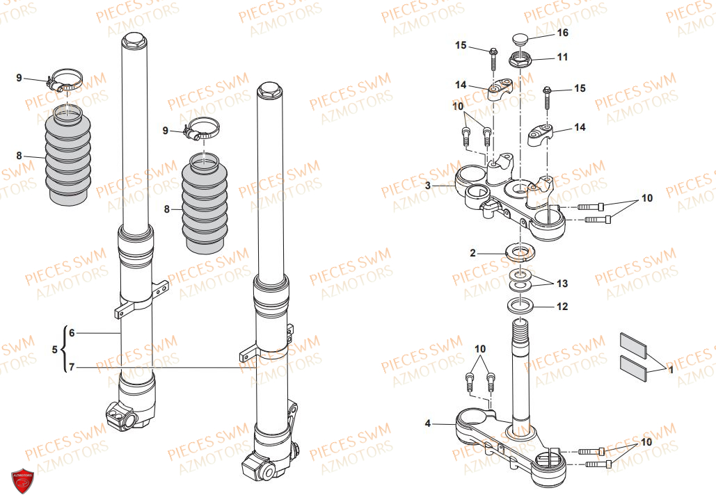 Fourche AZMOTORS Pieces SWM Origine SIX DAYS 440 2018