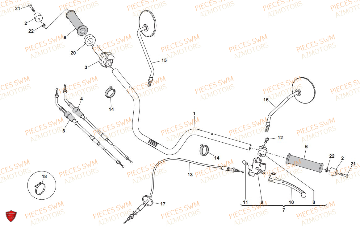Guidon AZMOTORS Pieces SWM Origine SIX DAYS 440 2018