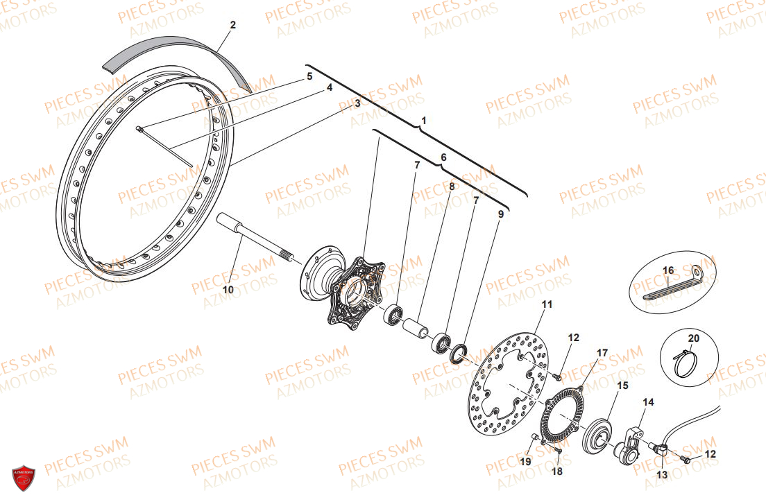 Roue Avant AZMOTORS Pieces SWM Origine SIX DAYS 440 2018
