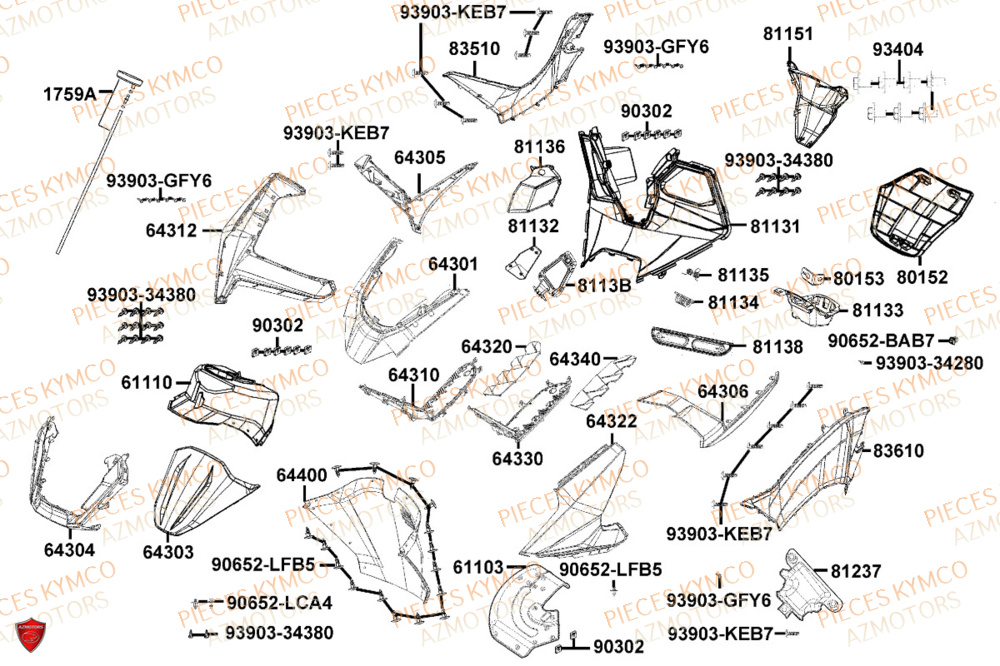 Carenage Avant KYMCO Pièces SKYTOWN 50I EURO5+ (TH10AB)