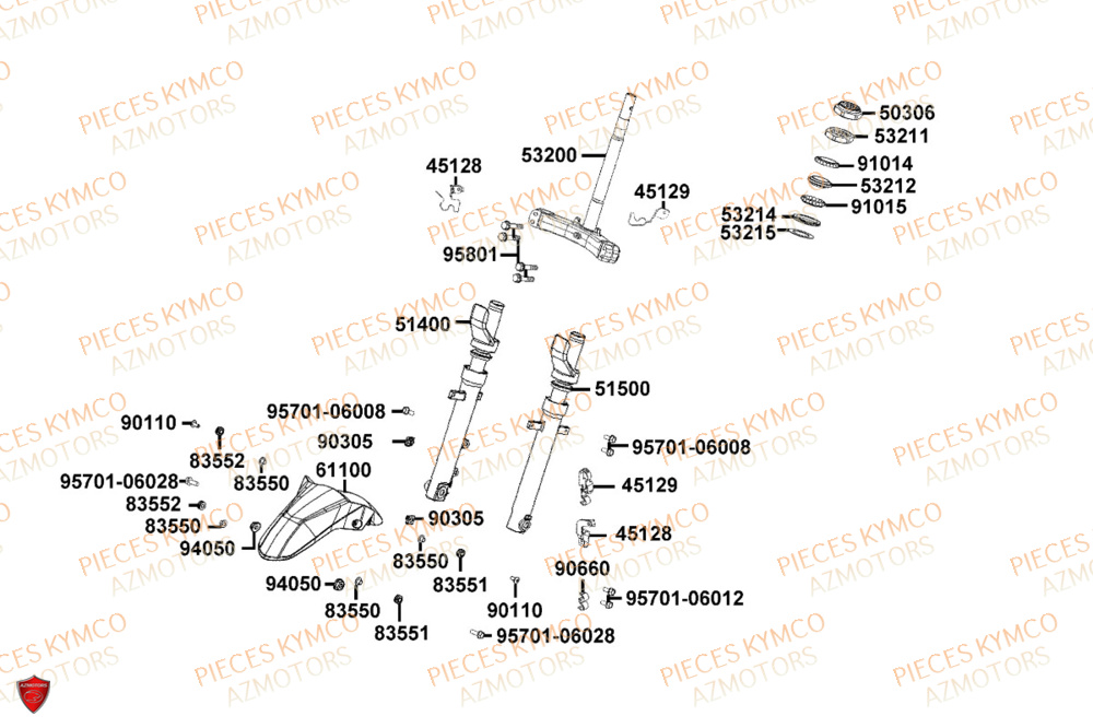 Fourche KYMCO Pièces SKYTOWN 50I EURO5+ (TH10AB)