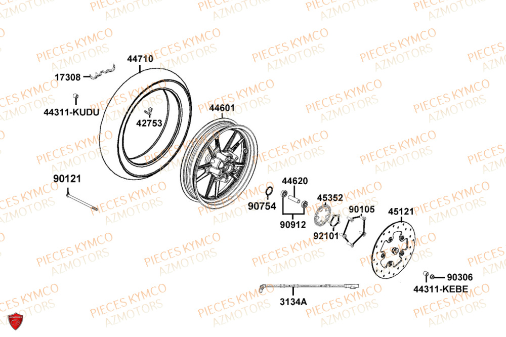 Roue Avant KYMCO Pièces SKYTOWN 50I EURO5+ (TH10AB)