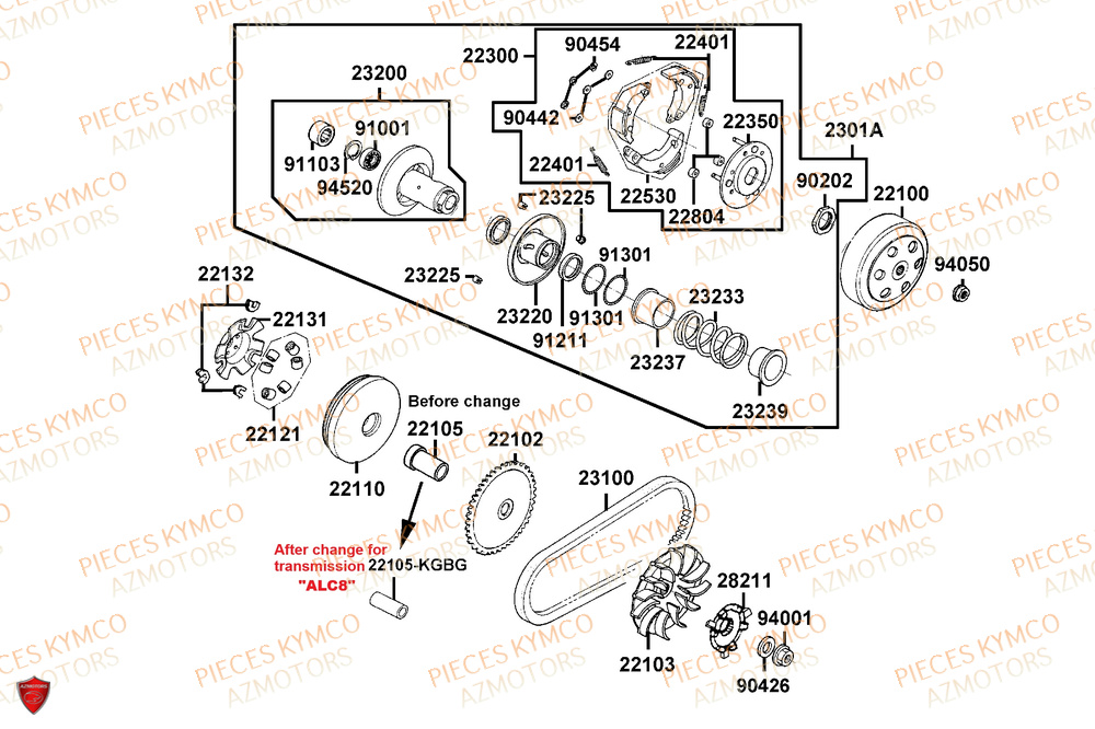 Variateur KYMCO Pièces SKYTOWN 50I EURO5+ (TH10AB)