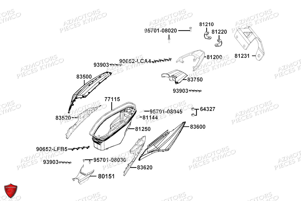 Carenages Arrieres KYMCO Pièces SKYTOWN 125I CBS EURO 5+ (TH25AD)