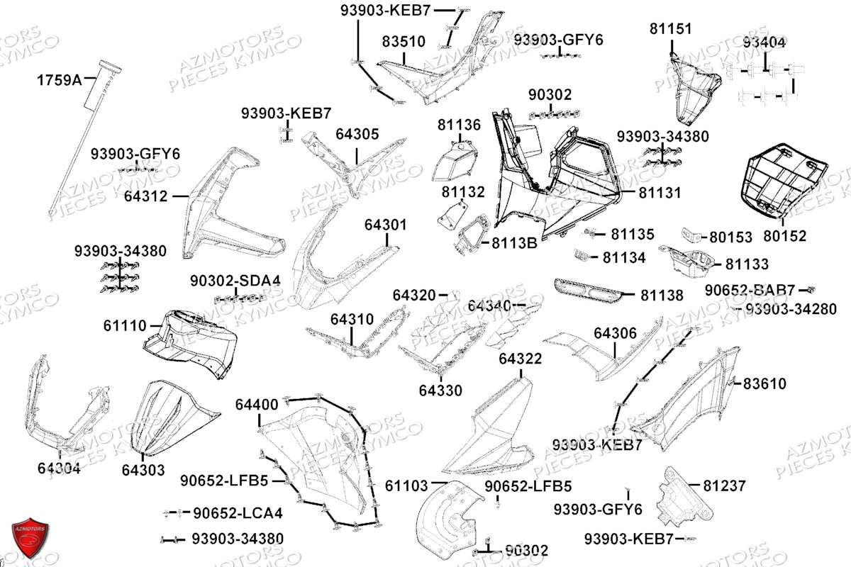 Carenages Avant KYMCO Pièces SKYTOWN 125I CBS EURO 5+ (TH25AD)
