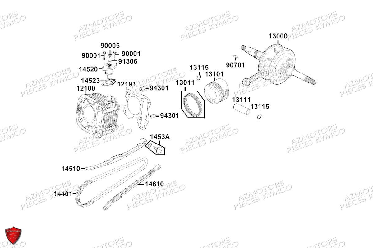 Cylindre Piston KYMCO Pièces SKYTOWN 125I CBS EURO 5+ (TH25AD)