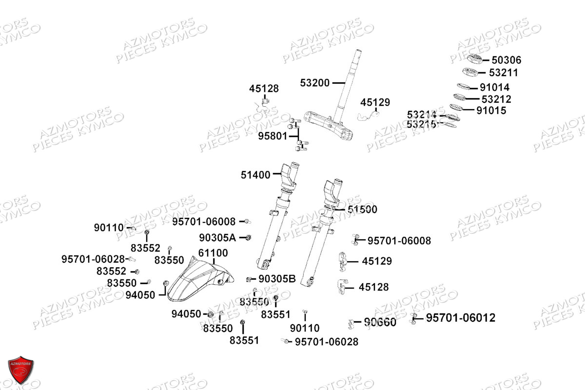 Fourche Garde Boue Avant KYMCO Pièces SKYTOWN 125I CBS EURO 5+ (TH25AD)