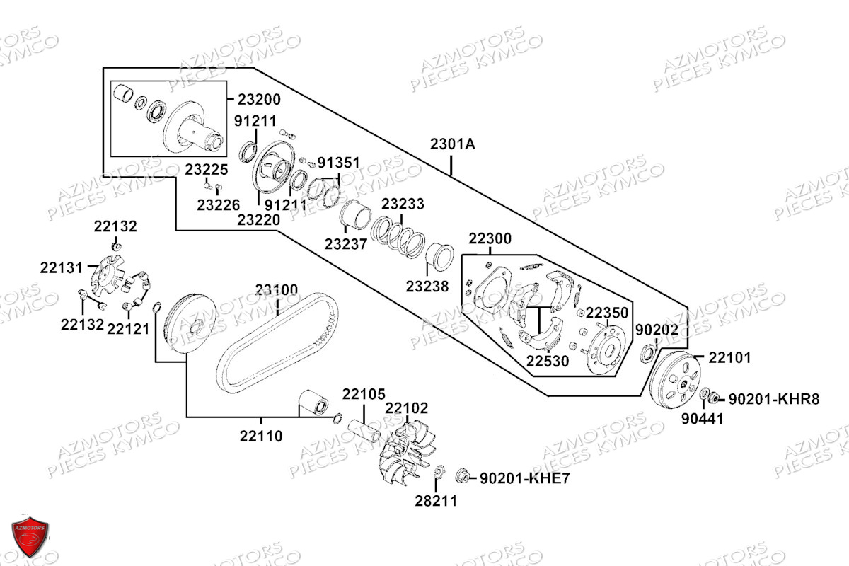 Variateur Embrayage KYMCO Pièces SKYTOWN 125I CBS EURO 5+ (TH25AD)
