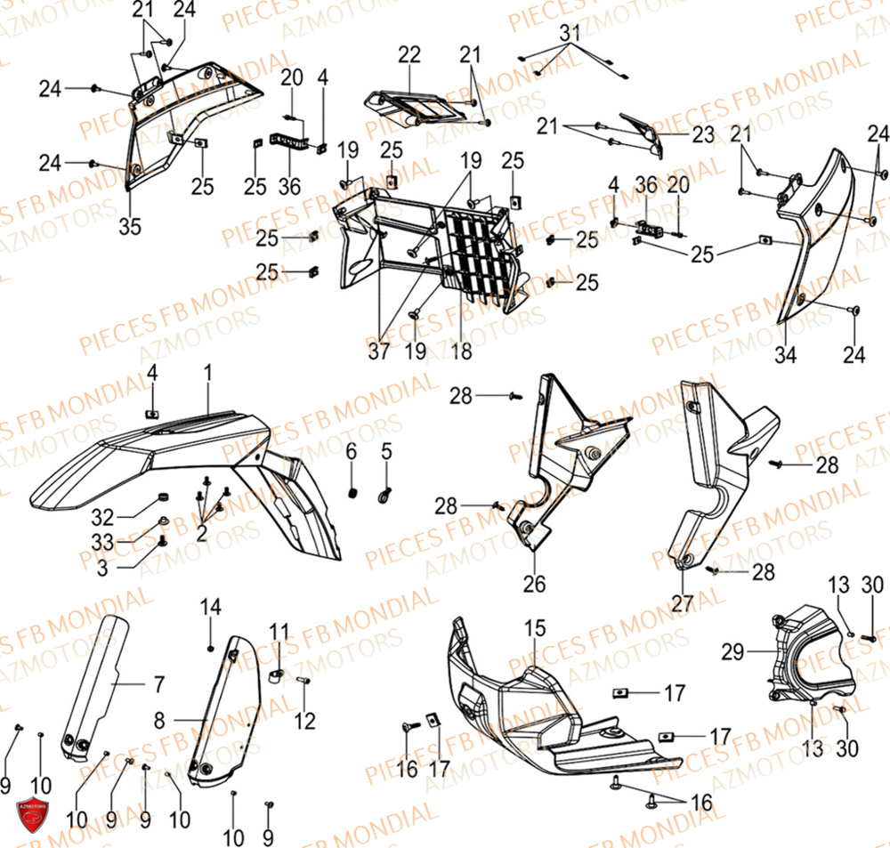 Carenage Avant FB MONDIAL Pieces SMX 125 ENDURO EU V
