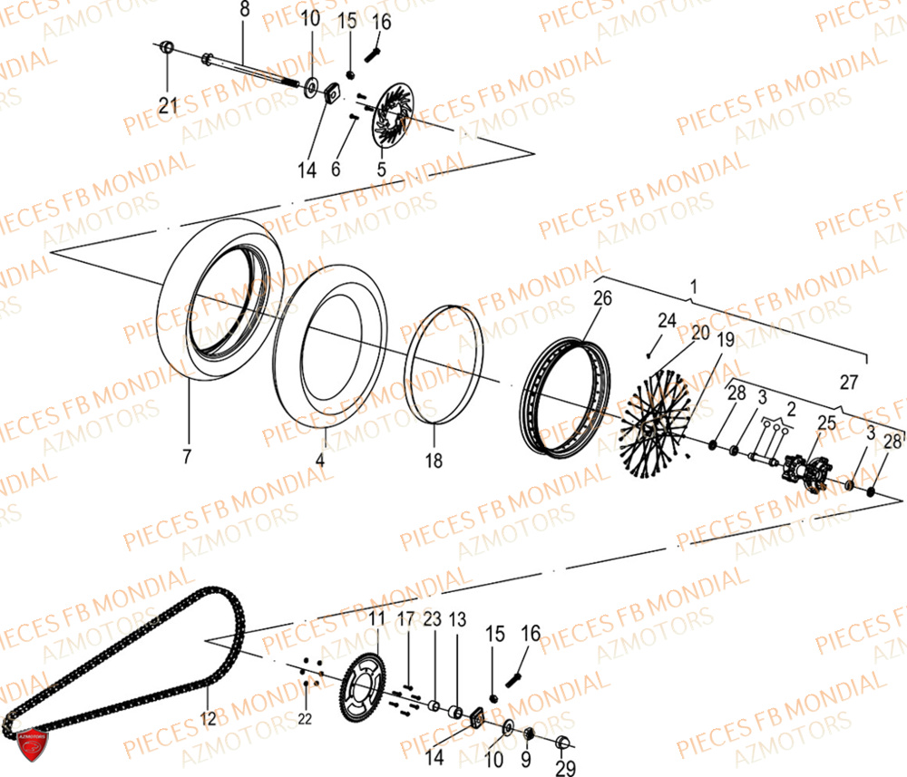 Roue Arriere FB MONDIAL Pieces SMX 125 ENDURO EU V