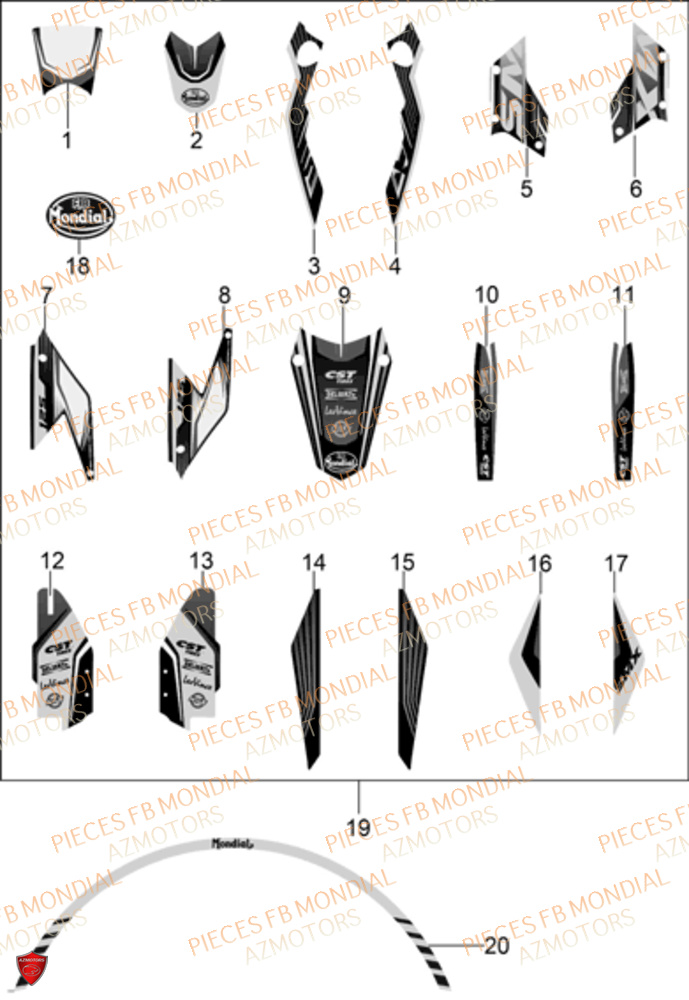 Decors Rouge FB MONDIAL Pieces SMX 125 MOTARD EU V