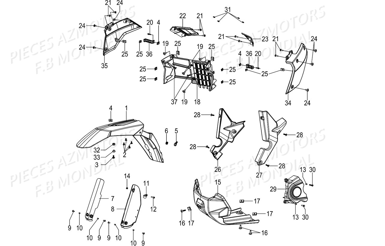 CARENAGES_GARDE_BOUE_AVANT FB MONDIAL Pieces SMX 125 ENDURO EU4 FB Mondial Origine