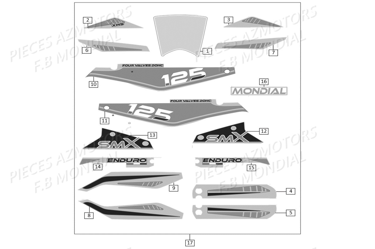 Stickers Smx 125 Mondial FB MONDIAL Pieces SMX 125 ENDURO EU IV FB Mondial Origine