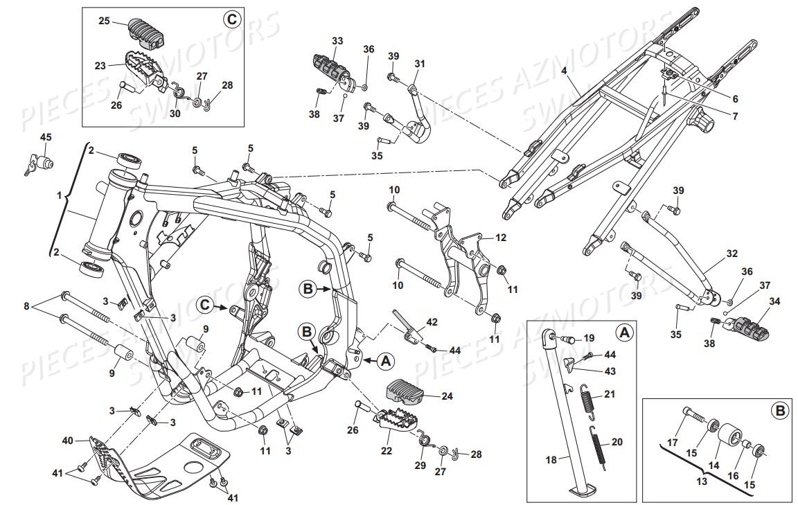 CADRE REPOSE PIEDS SWM SM 125 R SUPERMOTARD