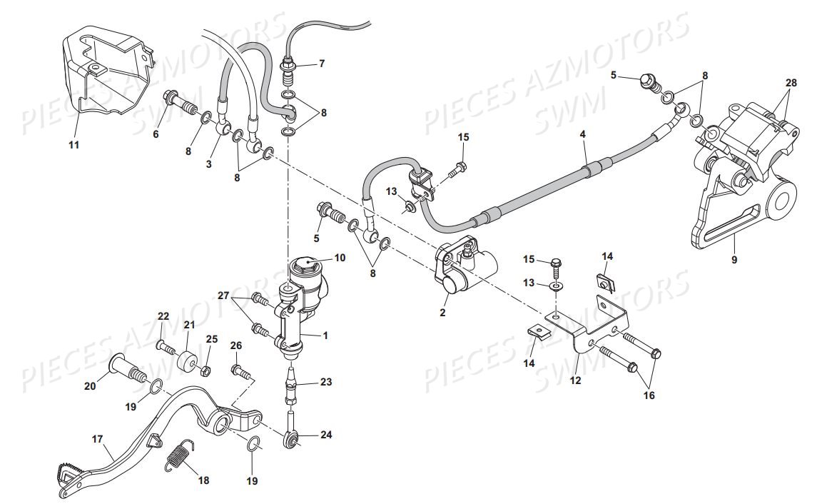 Frein Arriere Hydraulique SWM Pieces SWM Origine SM 125R SUPERMOTARD E4(2017)
