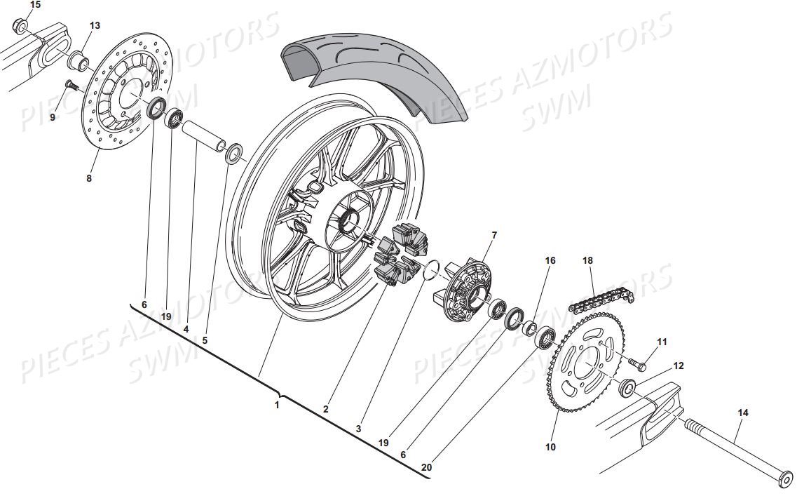 Roue Arriere Sm 125r SWM Pieces SWM Origine SM 125R SUPERMOTARD E4(2017)
