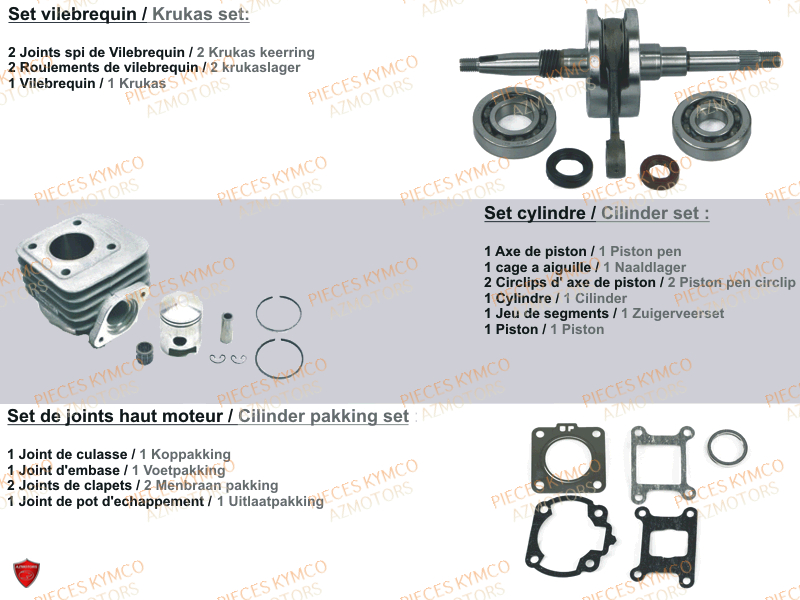 Set Moteur KYMCO Pieces SPACER 50cc 2T EURO II CLASSIC (SH10AE)