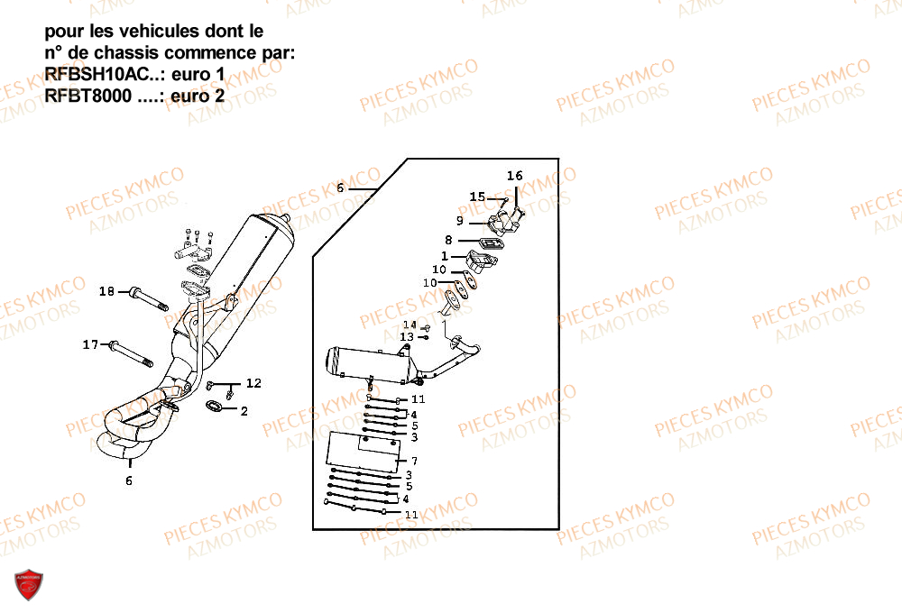 Echappement KYMCO Pieces SPACER 50cc 2T EURO II CLASSIC (SH10AE)