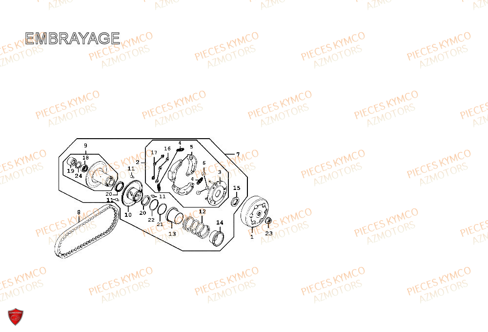 Embrayage KYMCO Pieces SPACER 50cc 2T EURO II CLASSIC (SH10AE)