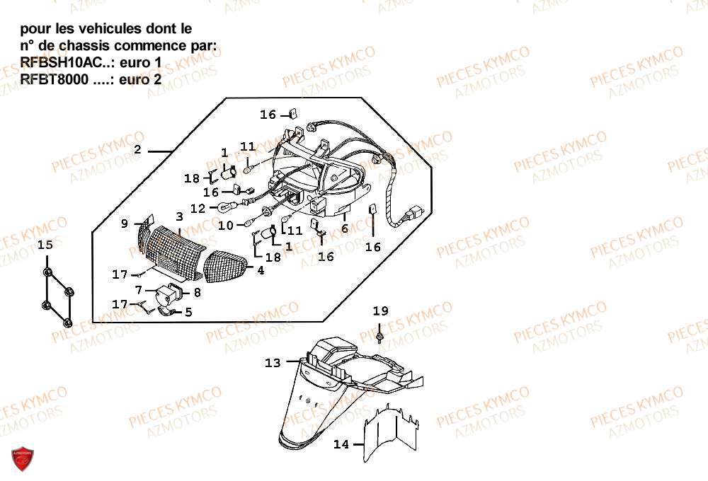 FEU_ARRIERE KYMCO Pieces Scooter SPACER-50-2T