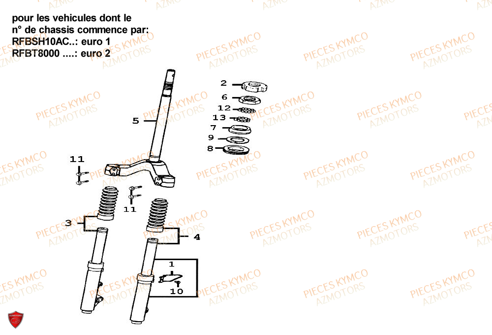 Fourche KYMCO Pieces SPACER 50cc 2T EURO II CLASSIC (SH10AE)