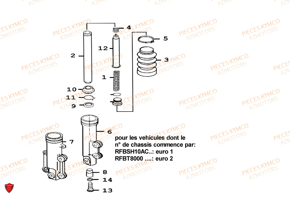 Fourche Details Euro 2 KYMCO Pieces SPACER 50cc 2T EURO II CLASSIC (SH10AE)