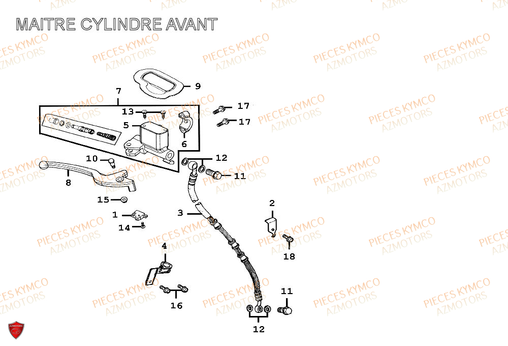 Maitre Cylindre Avant KYMCO Pieces SPACER 50cc 2T EURO II CLASSIC (SH10AE)