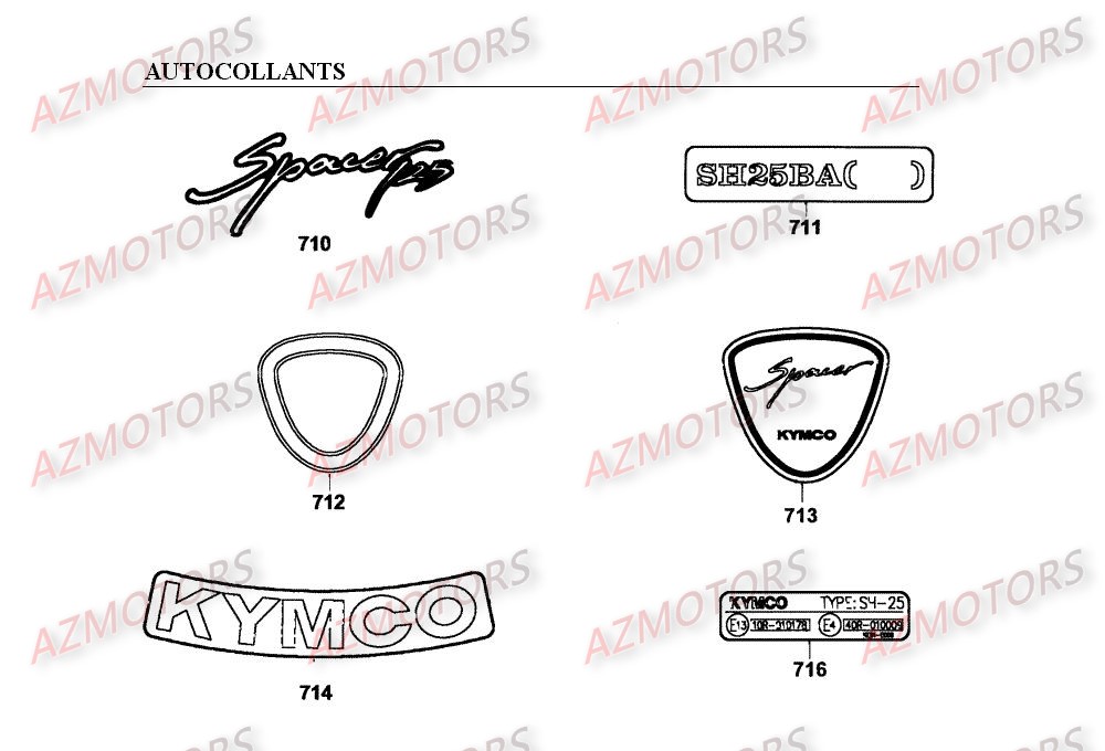 Autocollants KYMCO Pièces Scooter Kymco SPACER 125 12" 4T