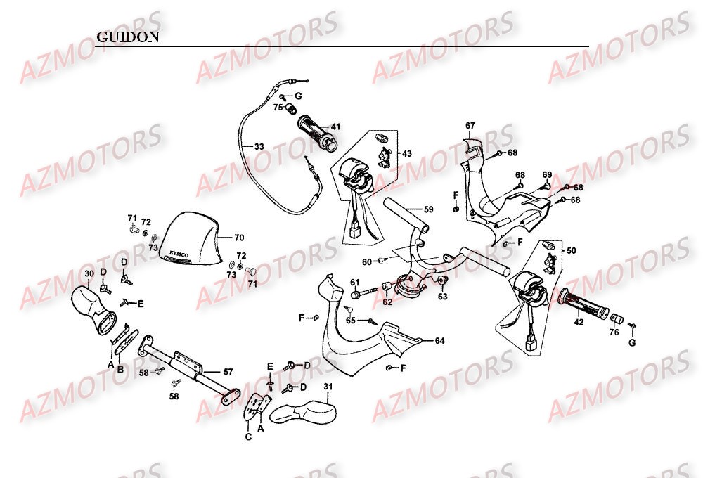 Guidon KYMCO Pièces Scooter Kymco SPACER 125 12" 4T