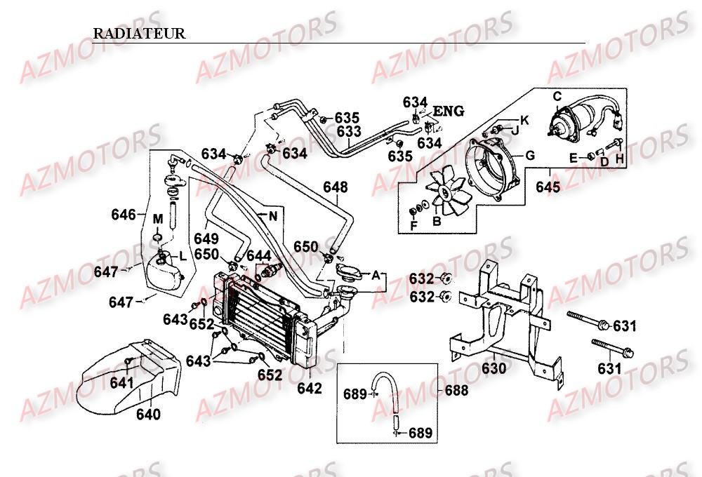 RADIATEUR KYMCO Pièces Scooter Kymco SPACER 125 12" 4T (SH25BA)