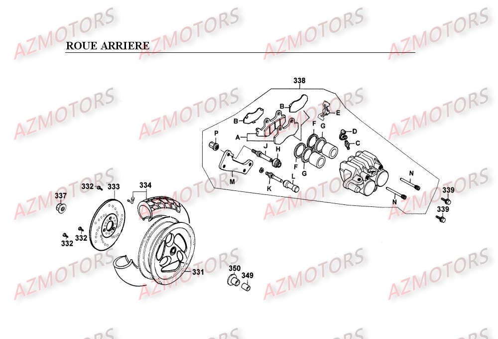 ROUE ARRIERE KYMCO SPACER125 12P