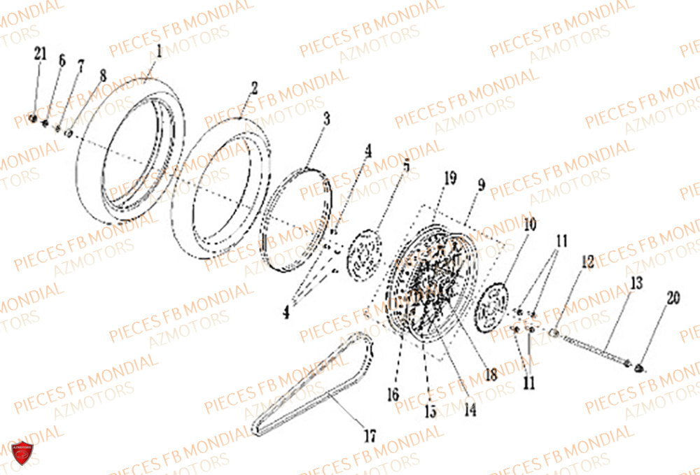 Roue Arriere FB MONDIAL Pieces SPARTAN 125 CBS M3 (2023)
