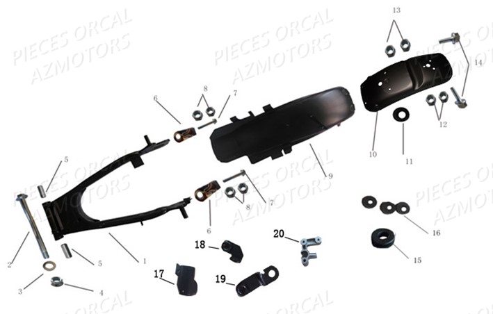 Bras Oscillant Garde Boue Arriere ORCAL Pièces Orcal Sprint 125cc EURO4