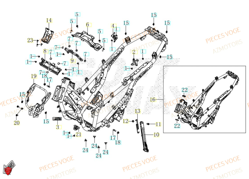 Cadre AZMOTORS Pièces Voge SR450X EURO 5+