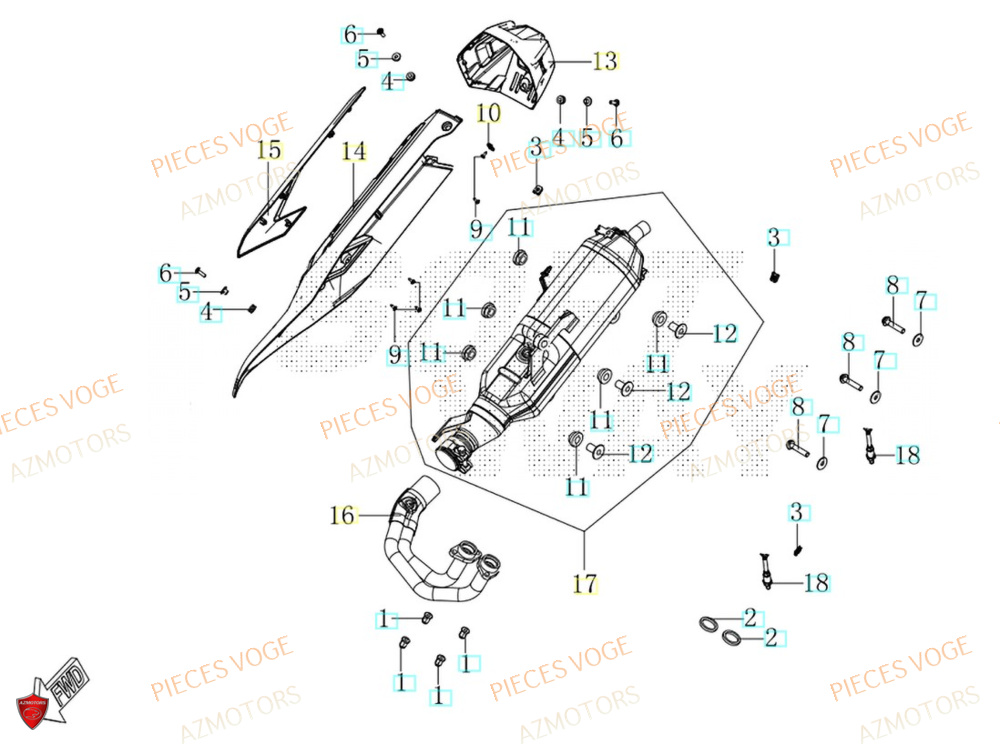 Echappement AZMOTORS Pièces Voge SR450X EURO 5+