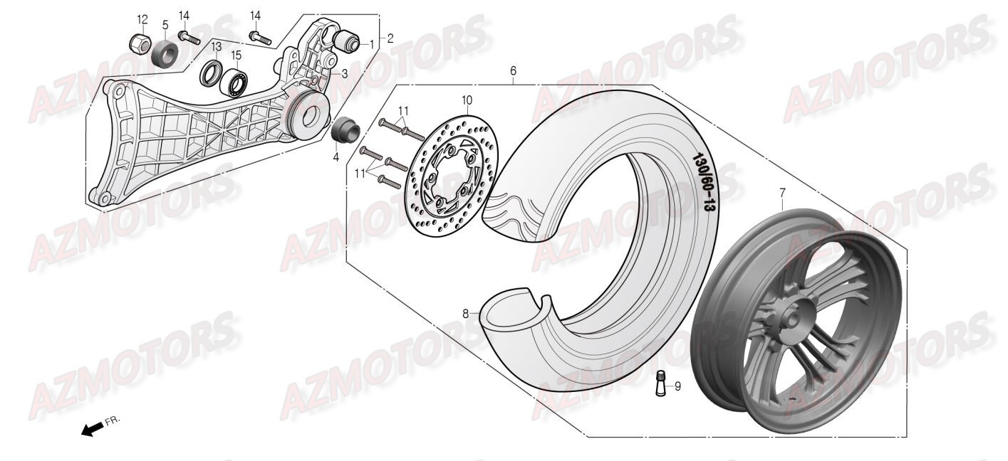 Roue Arriere DAELIM Pieces Scooter DAELIM Steezer 125cc CBS