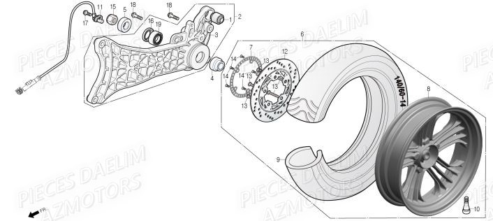 Roue Arriere DAELIM Pieces Scooter DAELIM Steezer S 125 ABS EU 4