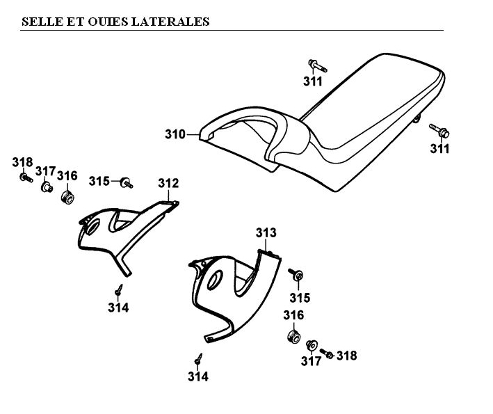 SELLE ET OUIES LATERALES KYMCO STRYKER125