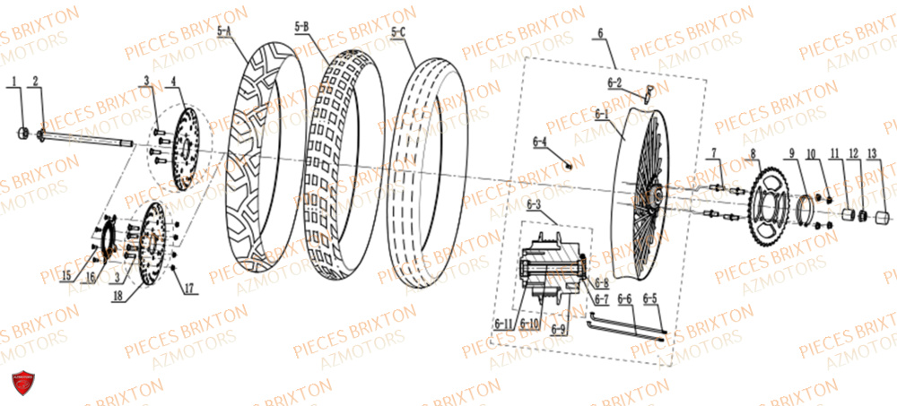 Roue Arriere BRIXTON Pièces Brixton SUNRAY BX 125 R ABS EURO 5