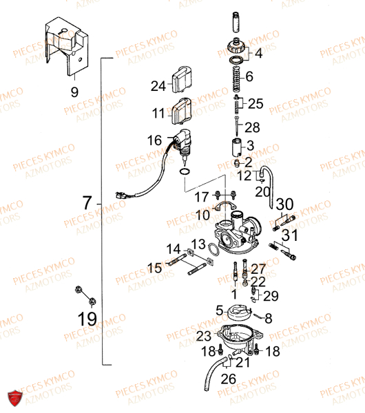 Carburateur KYMCO Pieces SUPER 8 50cc 2T EURO II (KF10AA)
