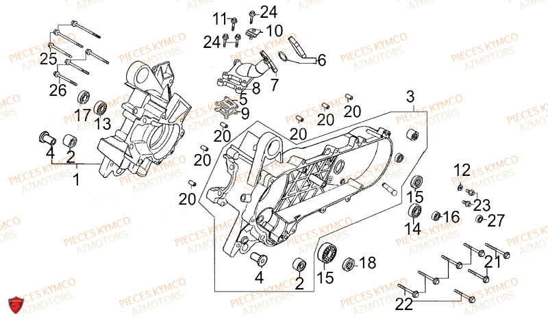 Carter Moteur KYMCO Pieces SUPER 8 50cc 2T EURO II (KF10AA)