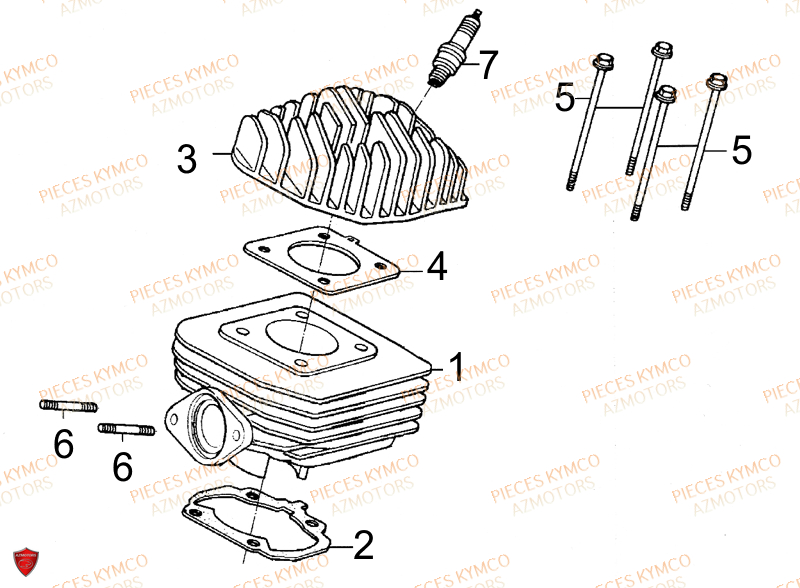 Cylindre KYMCO Pieces SUPER 8 50cc 2T EURO II (KF10AA)